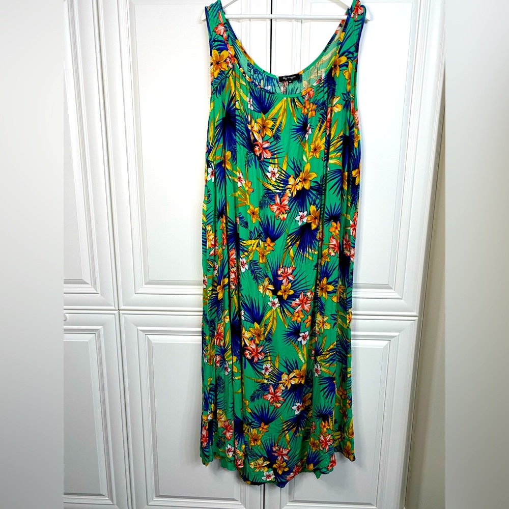 Lily Morgan Size 2X Sleeveless Maxi Dress in a Green Tropical Print Summer Sun